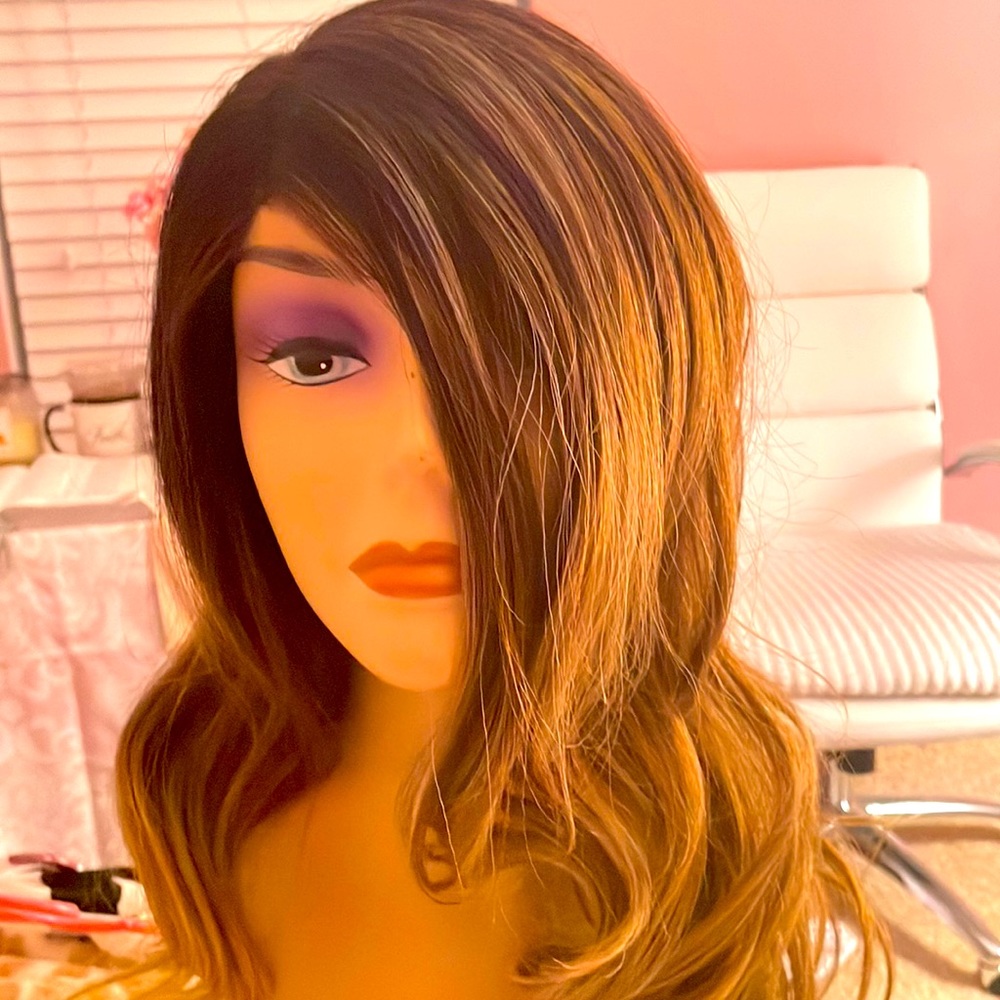 Lace front wig with brown and blonde highlights.new with tags
